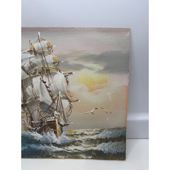 SMALL Original John Ambrose Painting Sailing Ship Signed Nautical Art 10x8 IN - Picture 3 of 8